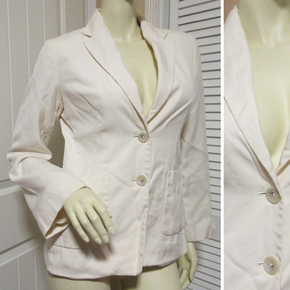 Banana Republic Womens Blazer Jacket 6 Silk Wool Cream Off-White Preppy Academia - Picture 1 of 8